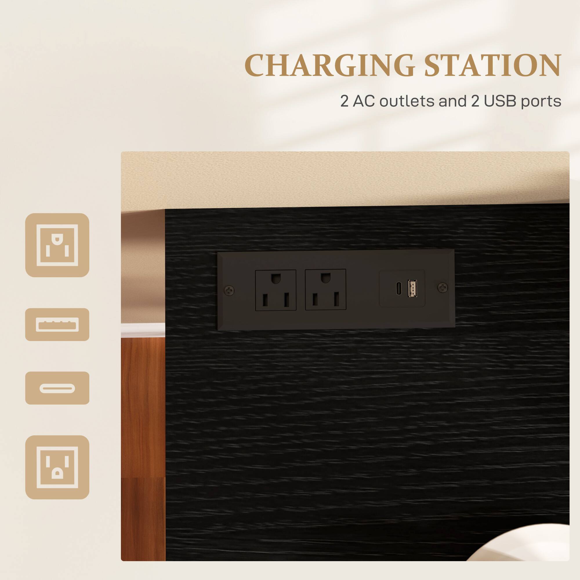 CHARGING STATION
2 AC outlets and 2 USB ports