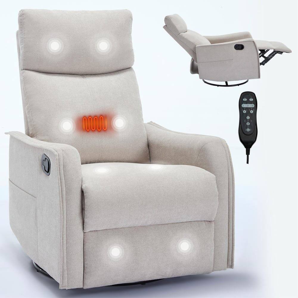 Alt View 7. Kadyn - Fabric Heat Massage Recliner Chair, 8 Vibration Modes & Lumbar Heat, Rocker Swivel, Beige - Beige.