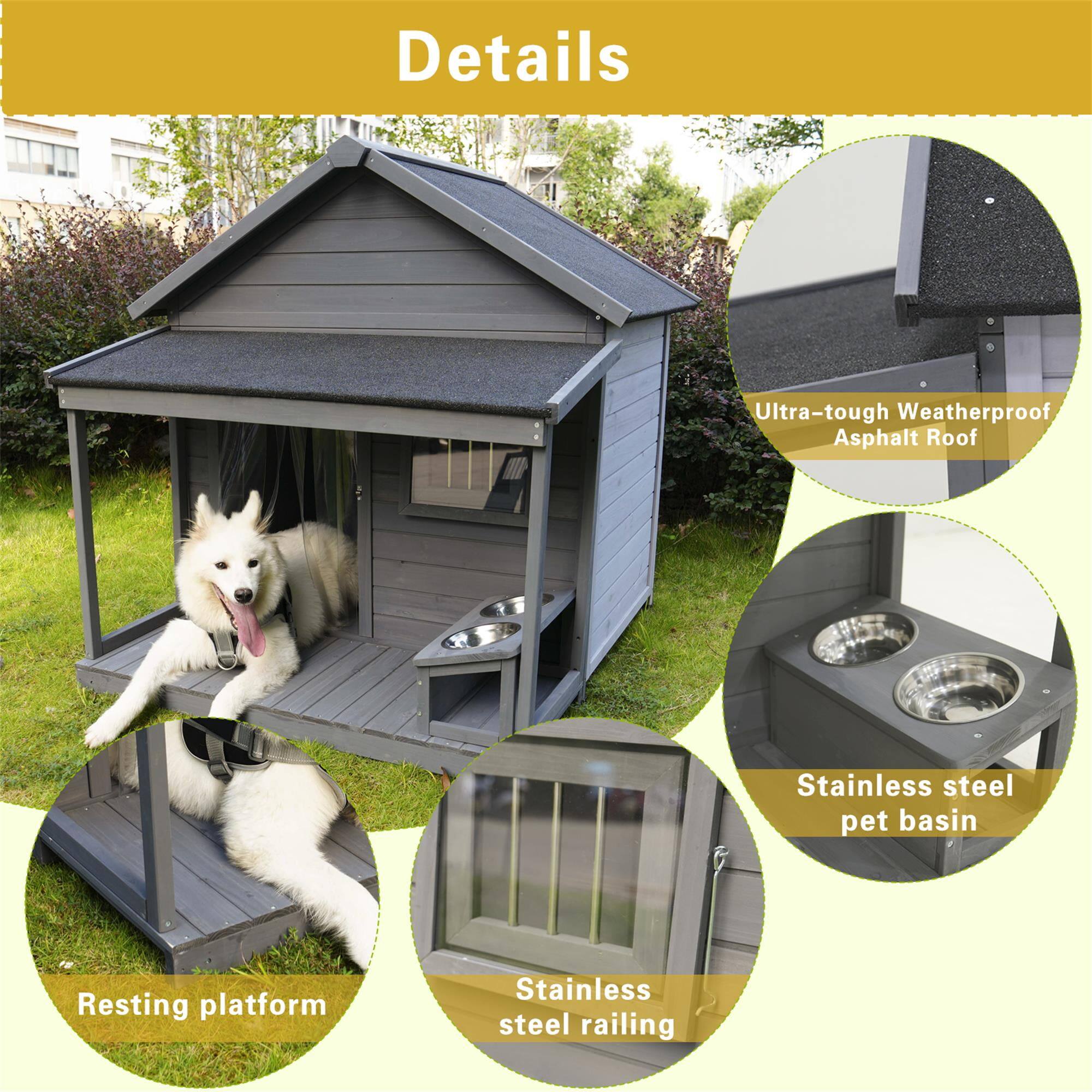 Details

- Ultra-tough Weatherproof Asphalt Roof
- Stainless steel pet basin
- Stainless steel railing
- Resting platform