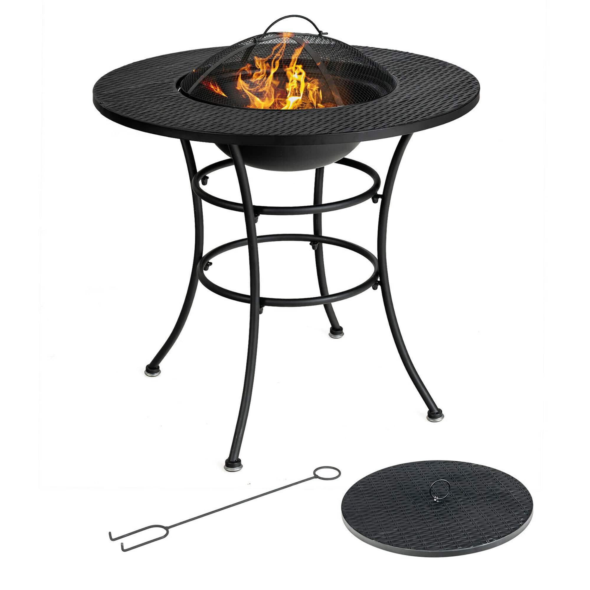 Front. Costway - Costway 31.5" Patio Fire Pit Dining Table Charcoal Wood Burning W/ Cooking BBQ Grate - Black.