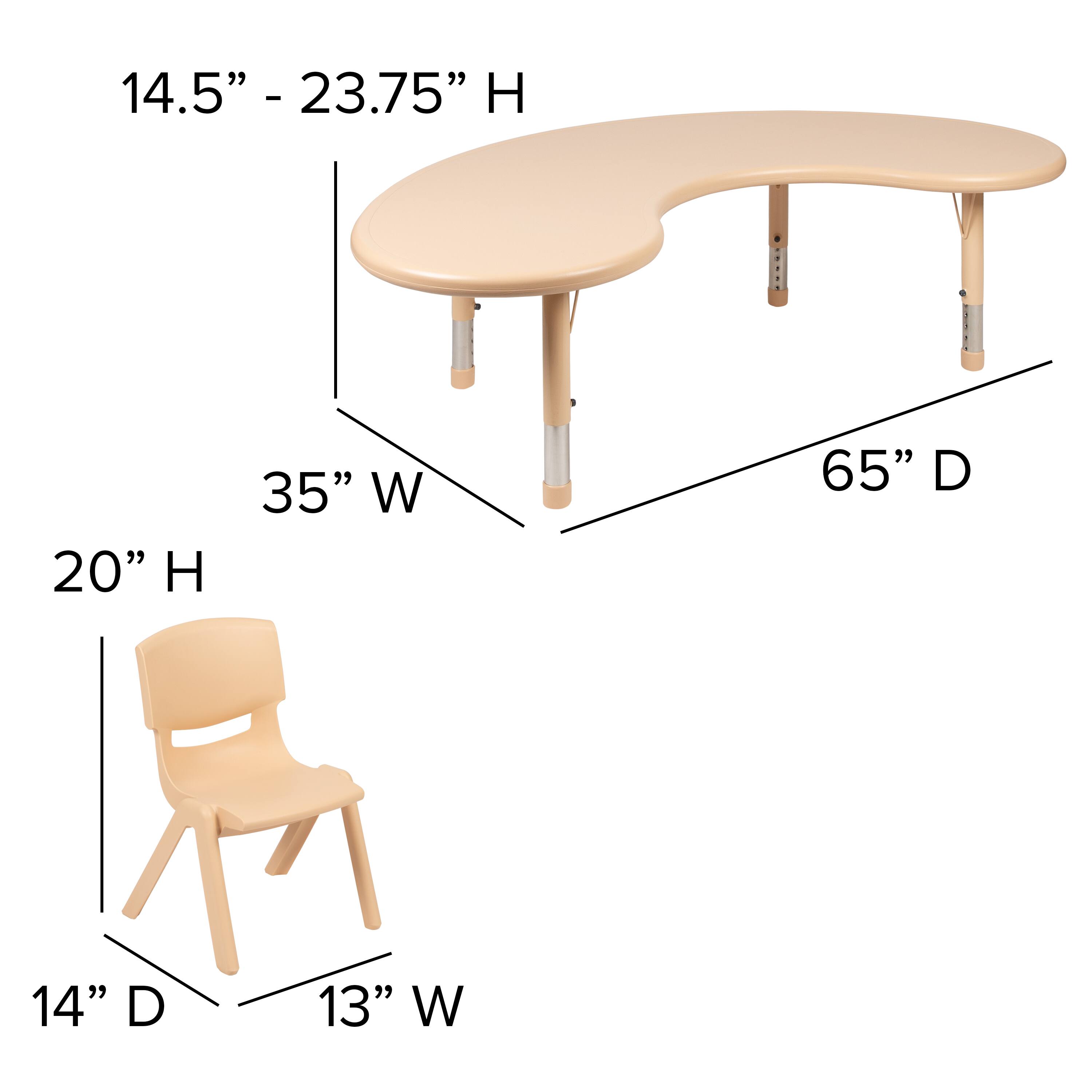 14.5" - 23.75" H  
35" W  
65" D  

20" H  
14" D  
13" W