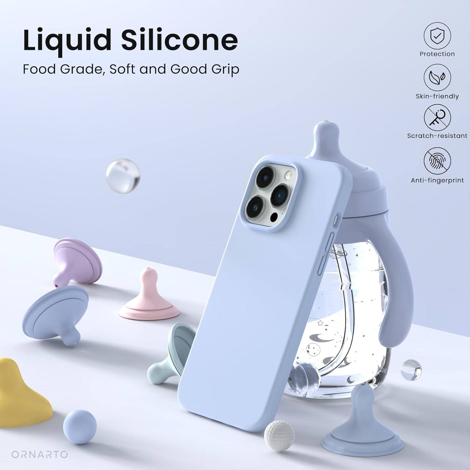 Liquid Silicone, Food Grade, Soft and Good Grip, Protection, Skin-friendly, Scratch-resistant, Anti-fingerprint, ORNARTO