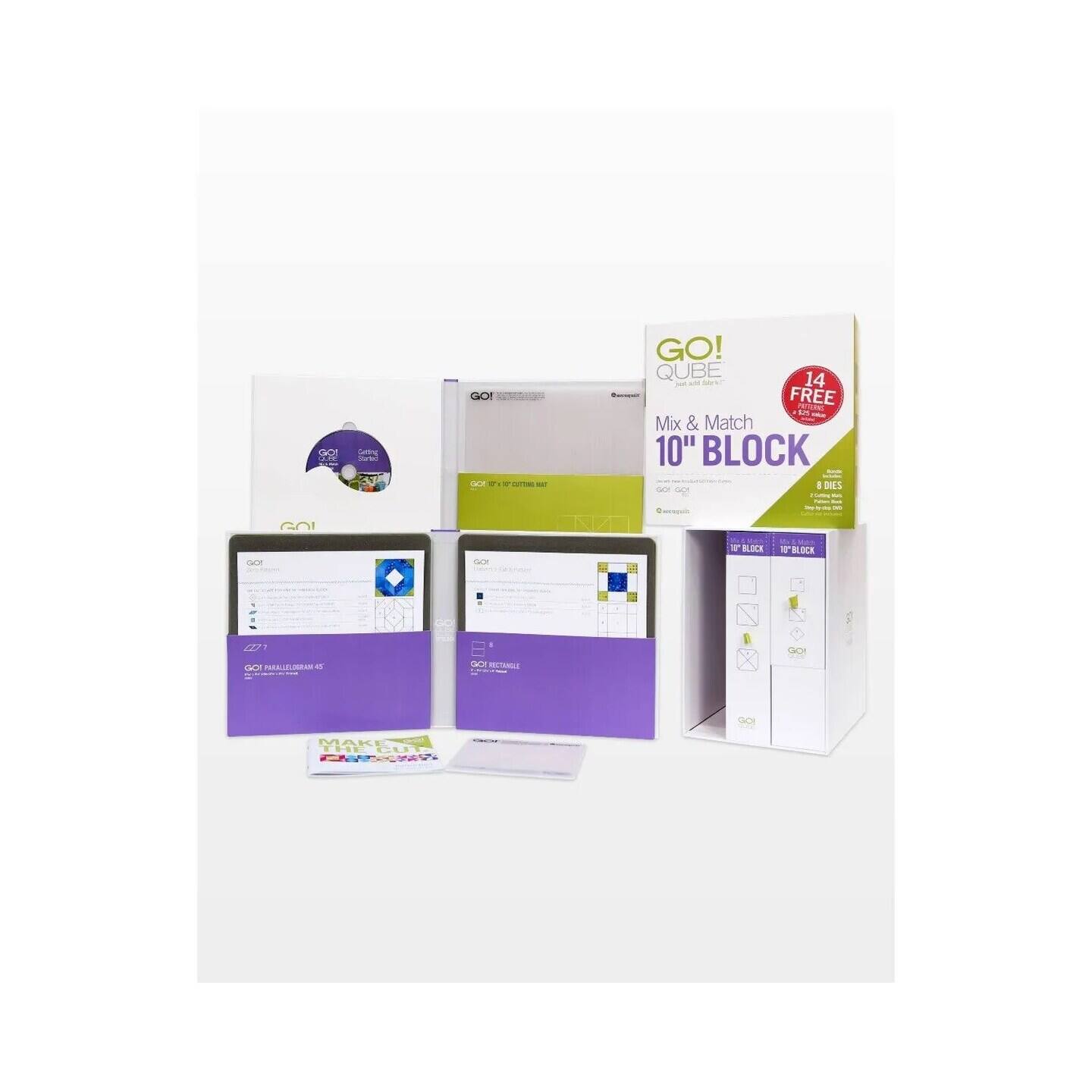 Go 100 - - - - - GO! QUBE 14 - - - FREE ! Em Mix & Match 10" BLOCK S -.. 8 DIES ONOr GOI NY NZ W BLICK  WEICX 627 GOF TEL . SY - do GO MAK .... PA D