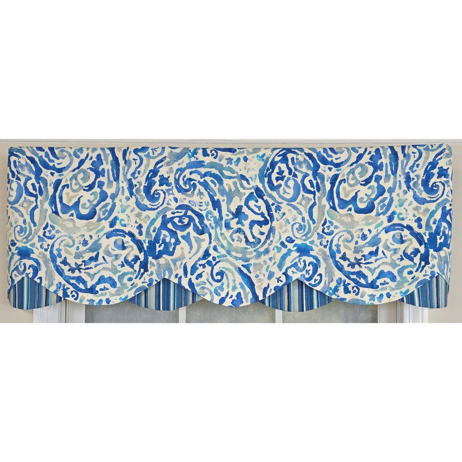 Left. RLF Home - RLF Home 100% Cotton Mystify Petticoat  Fully lined Windows Rod Pocket Valance 50" x 15"  Blue - Blue.