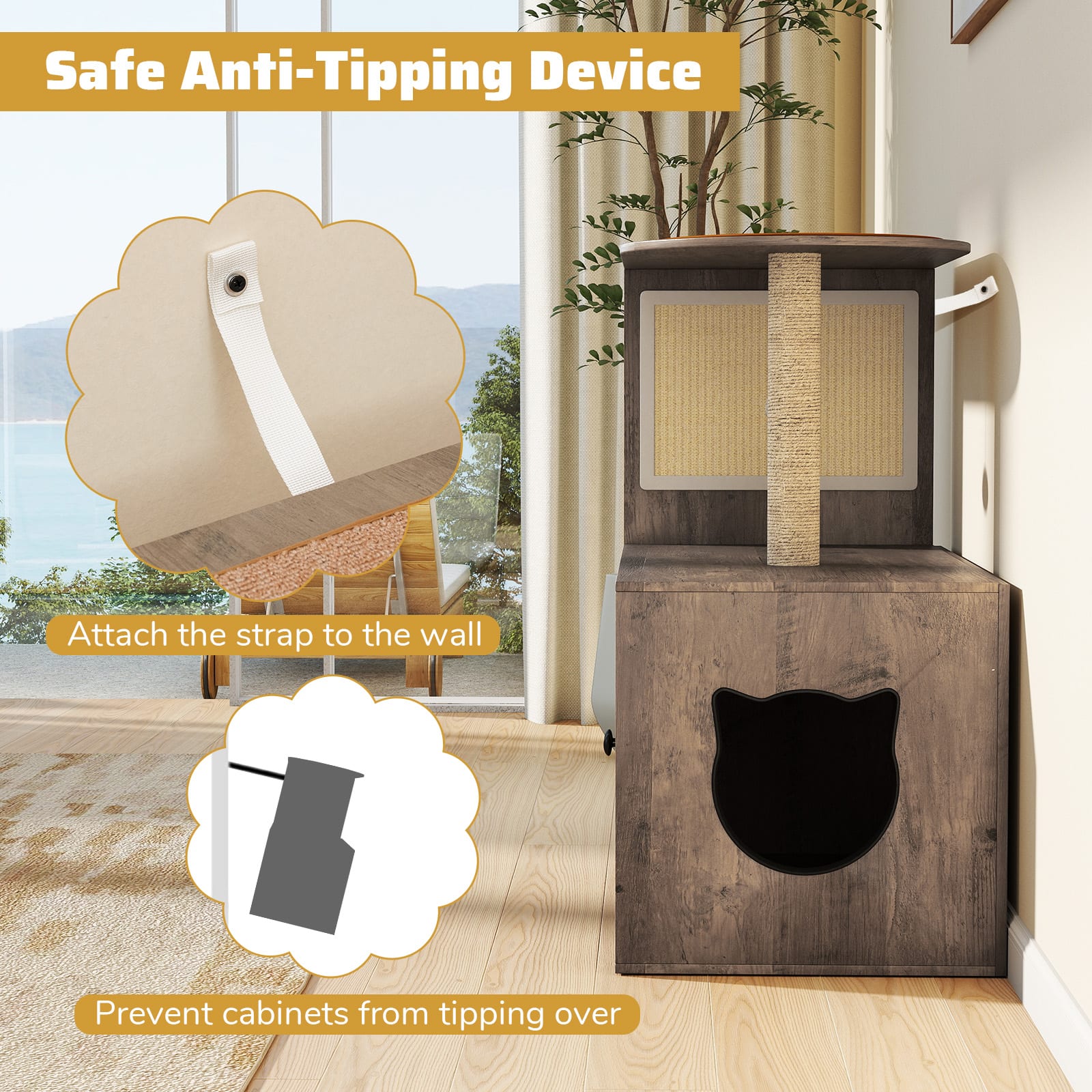 Safe Anti-Tipping Device
Attach the strap to the wall
Prevent cabinets from tipping over