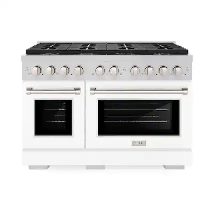 Front. ZLINE - ZLINE 48 in. Paramount Dual Fuel Range with 8 Burner DuoPro Cooktop and Dual Ovens w/ White Doors (PSDR-WM-48) - Stainless Steel with White Matte Door.