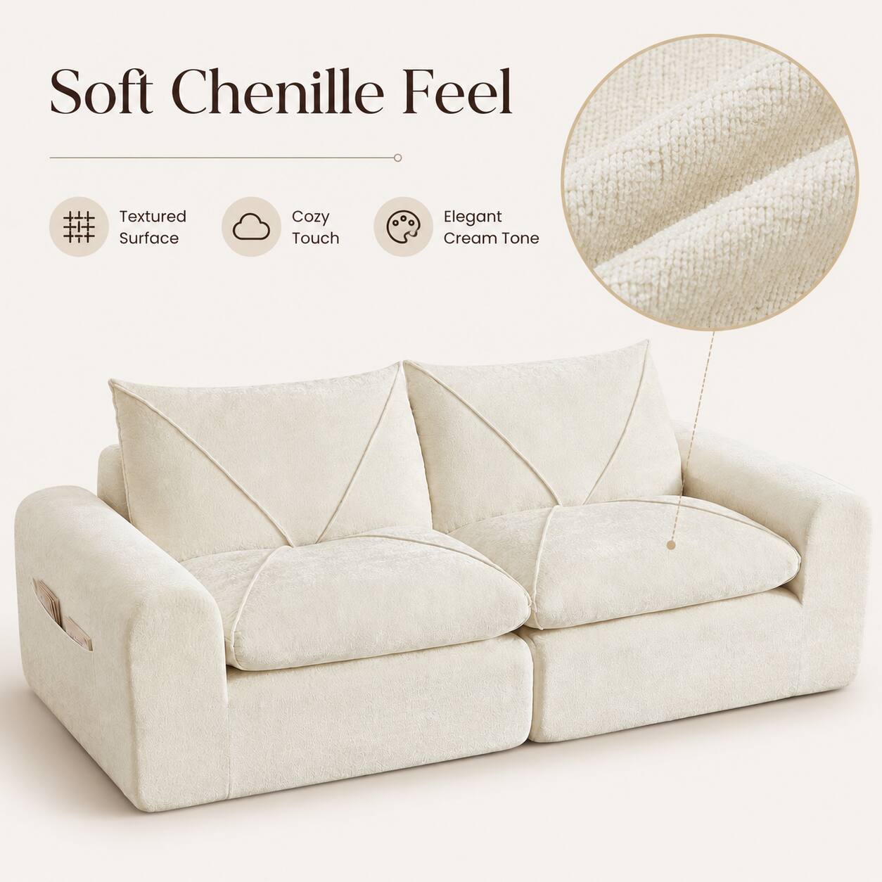 Soft Chenille Feel  
Textured Surface  
Cozy Touch  
Elegant Cream Tone