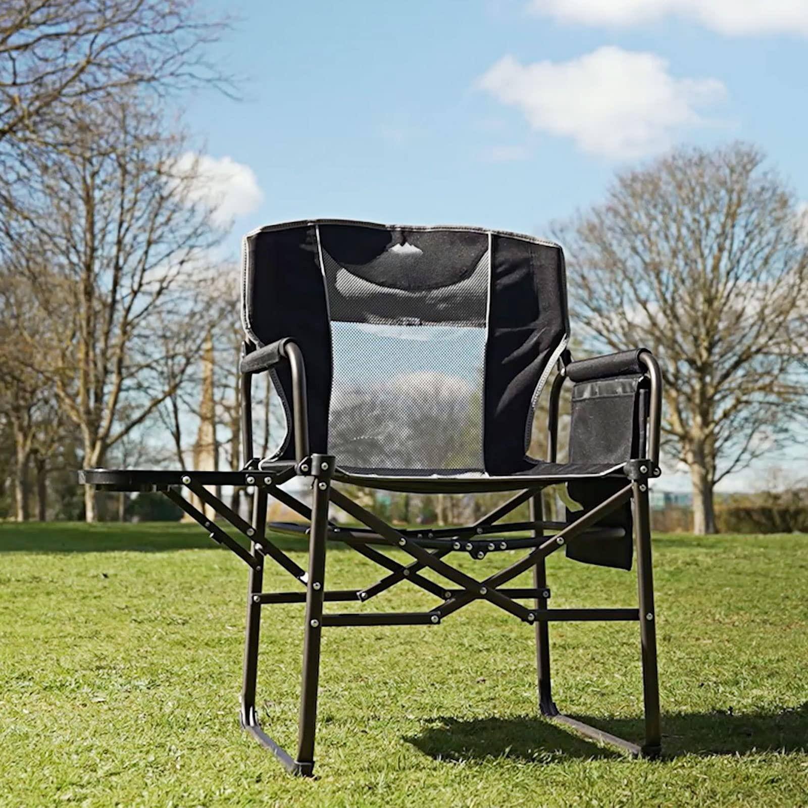 Angle. JETRANSPORT - Oversized Camping Directors Chair Portable Folding Lawn Chairs For Adults Heavy Duty With Side Table - Black Padded 1 PC.