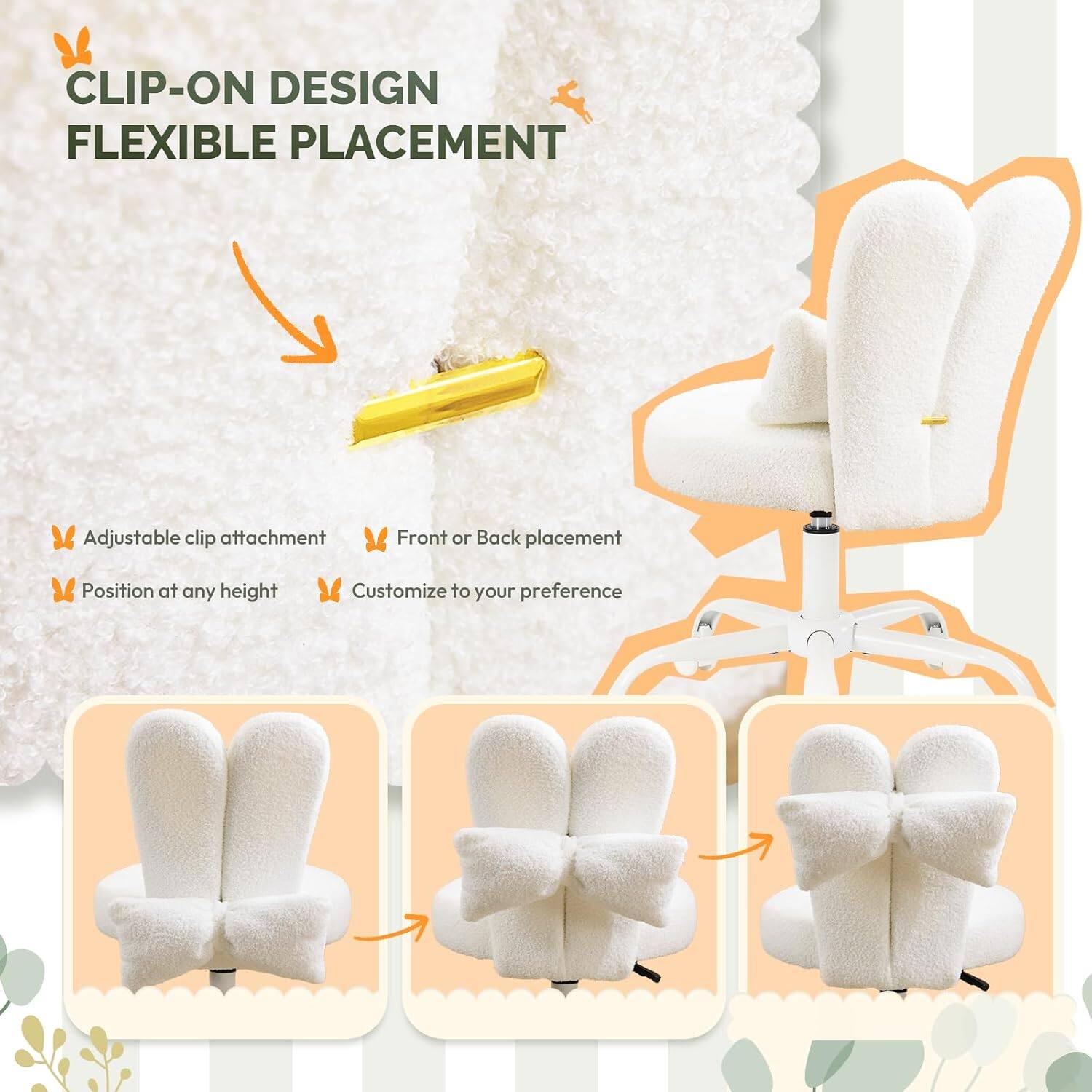 CLIP-ON DESIGN  
FLEXIBLE PLACEMENT  

Adjustable clip attachment  
Front or Back placement  
Position at any height  
Customize to your preference