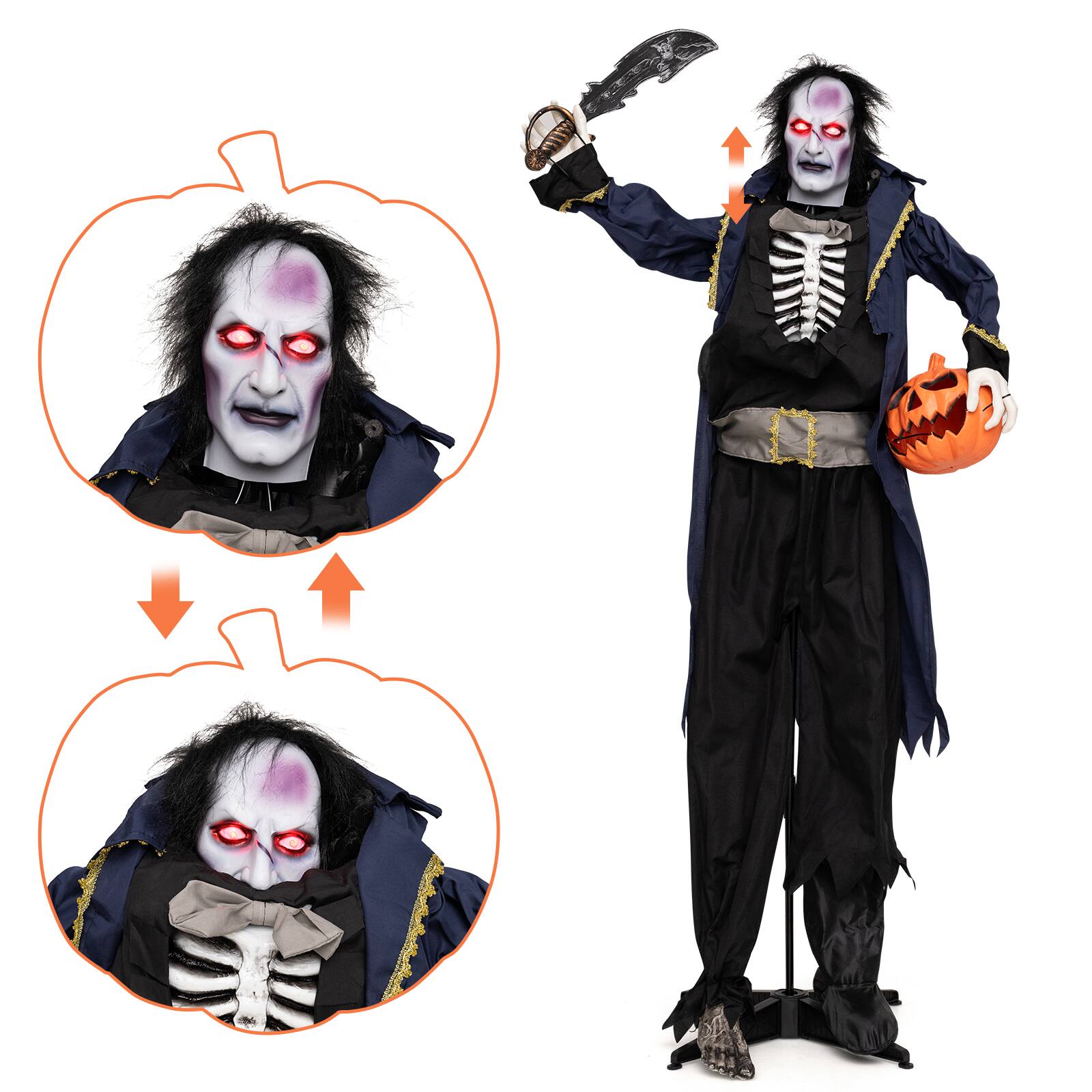 Alt View 1. Costway - Costway Life-size Dracula Captain Halloween Animatronics with Glowing Eyes, Creepy Sounds - Dark Blue.