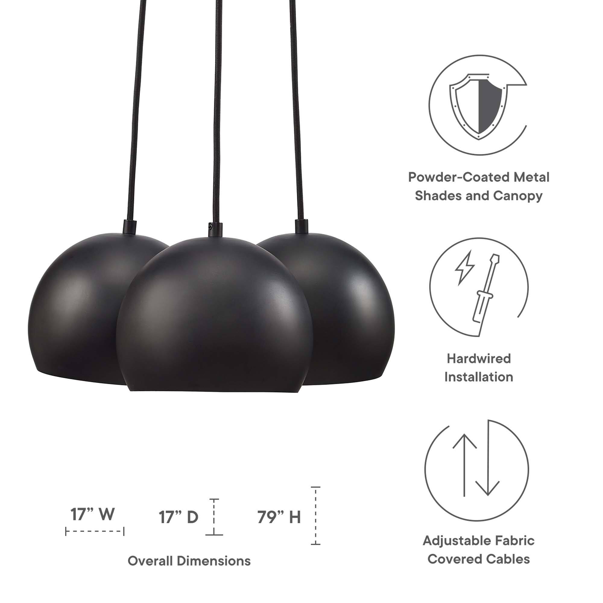 Powder-Coated Metal Shades and Canopy  
Hardwired Installation  
Overall Dimensions: 17" W x 17" D x 79" H  
Adjustable Fabric Covered Cables