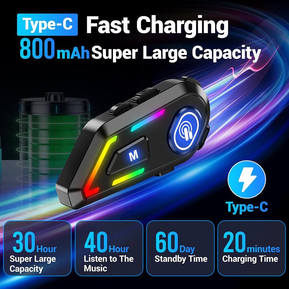 Type-C Fast Charging  
800 mAh Super Large Capacity  
30 Hour Super Large Capacity  
40 Hour Listen to The Music  
60 Day Standby Time  
20 minutes Charging Time