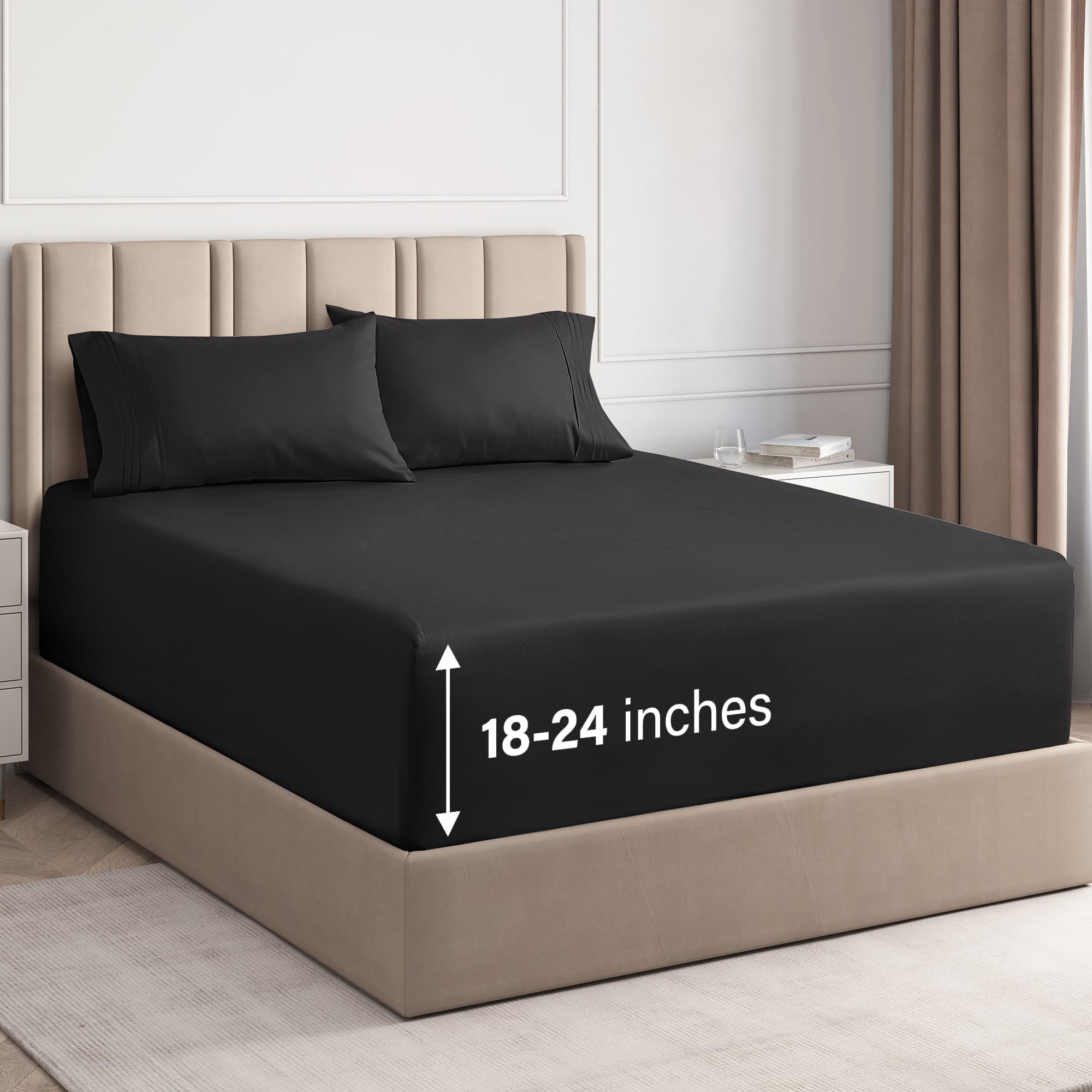 CGK Linens - Extra Deep Pocket 4 Piece Sheet Set - Soft Bed Sheets, Fits 18"-24" Mattresses - Queen - Black