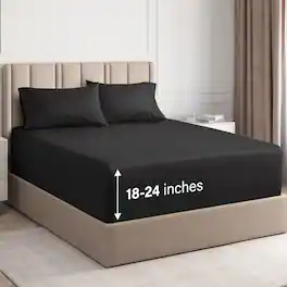 CGK Linens - Extra Deep Pocket 4 Piece Sheet Set - Soft Bed Sheets, Fits 18"-24" Mattresses - Queen - Black