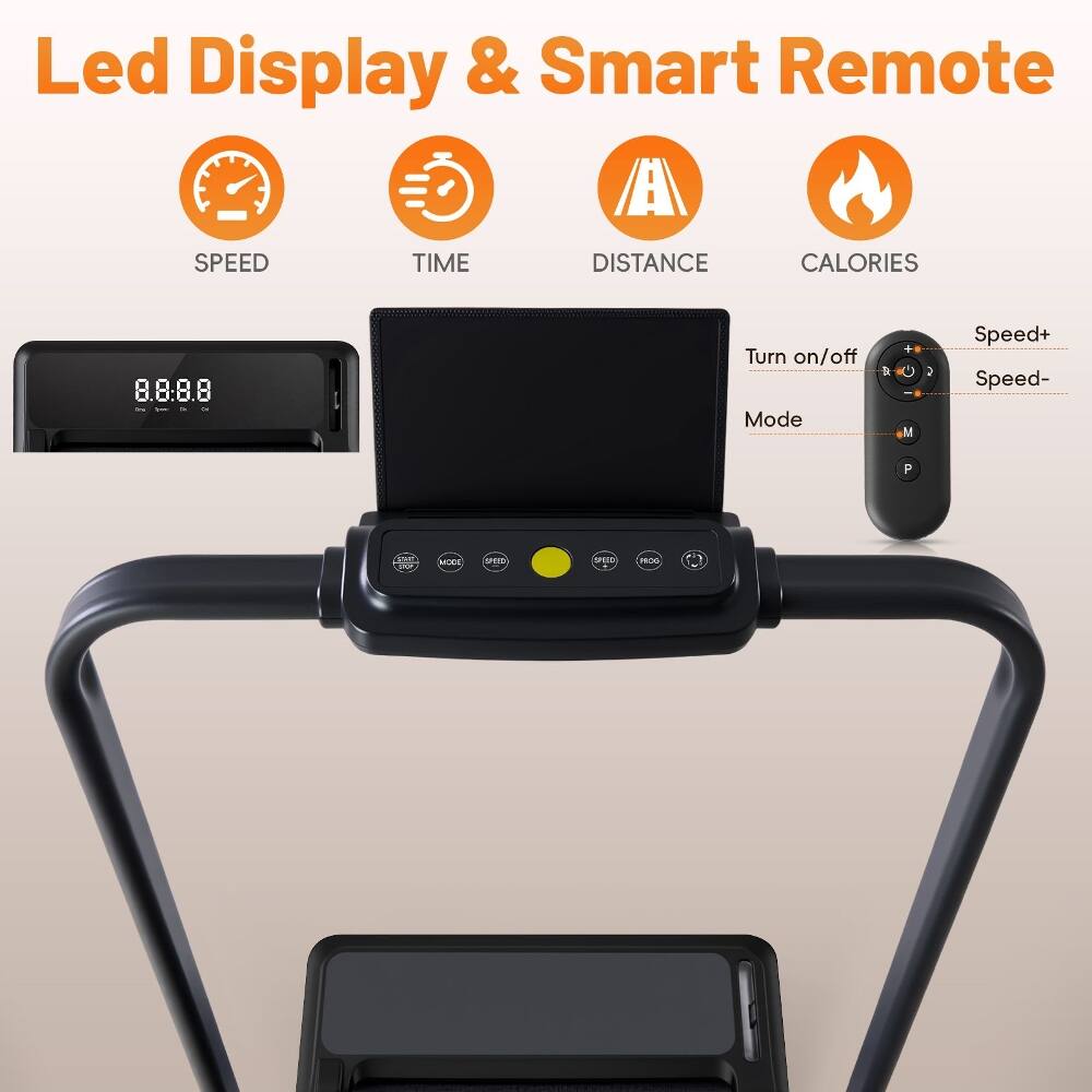 Led Display & Smart Remote

- SPEED
- TIME
- DISTANCE
- CALORIES

8.8:8.8

Turn on/off
Mode
Speed+
Speed-
P
NL
AOES
1
SE
FROS
C