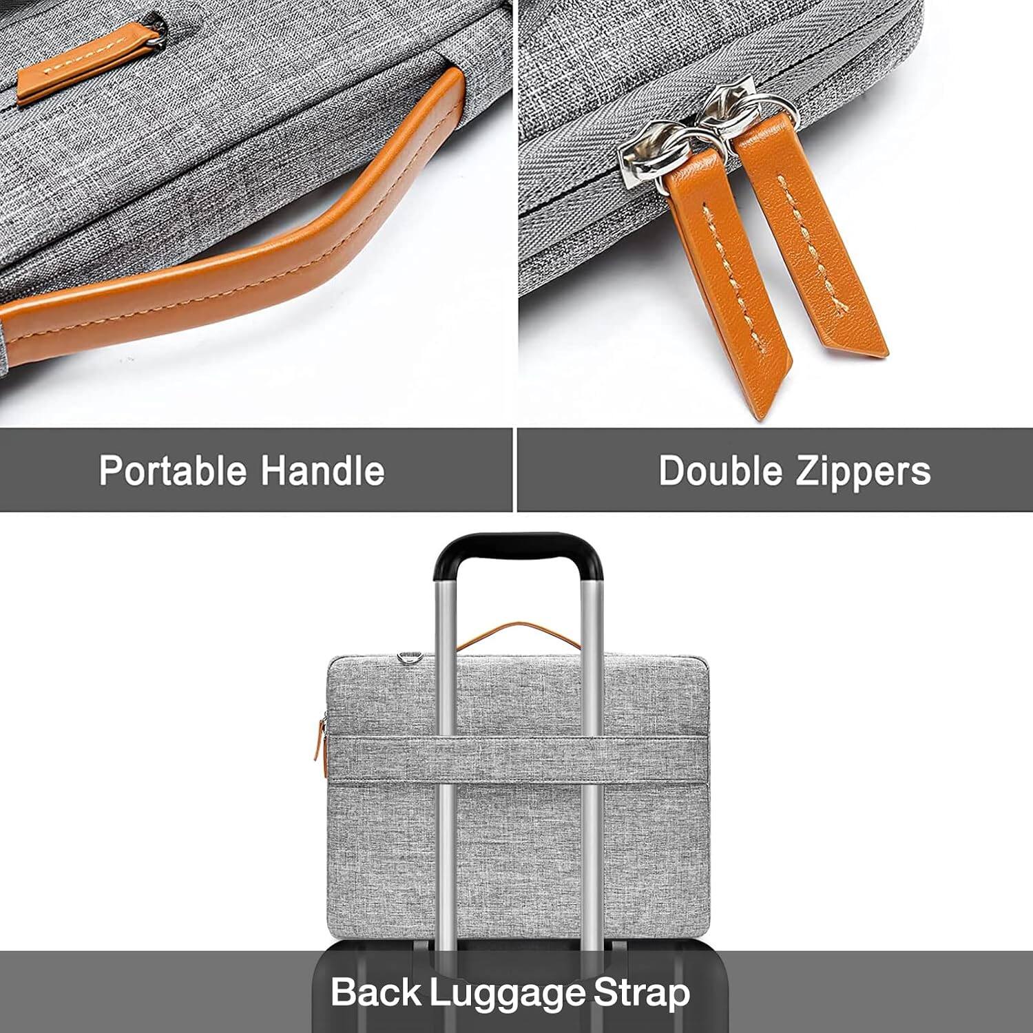 Portable Handle  
Double Zippers  
Back Luggage Strap