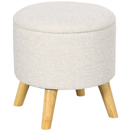 Front. Homcom - Ottoman Stool with Storage, Linen Fabric Upholstered Foot Stool with Padded Seat - Cream White.