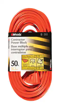 Woods
Contractor Power Block
Base múltiple con interruptor para contratistas
Extra Heavy Duty
12 15 A
50 ft.
15.2 m
Extra resistente
12 15 A
OSHA
J-WIRE
GALGE
AMPS
Oude Bock
Sam Table de Saw
Compresir A
Compresor de
Extra resistente
12 15 15.2m
CALORE HURES