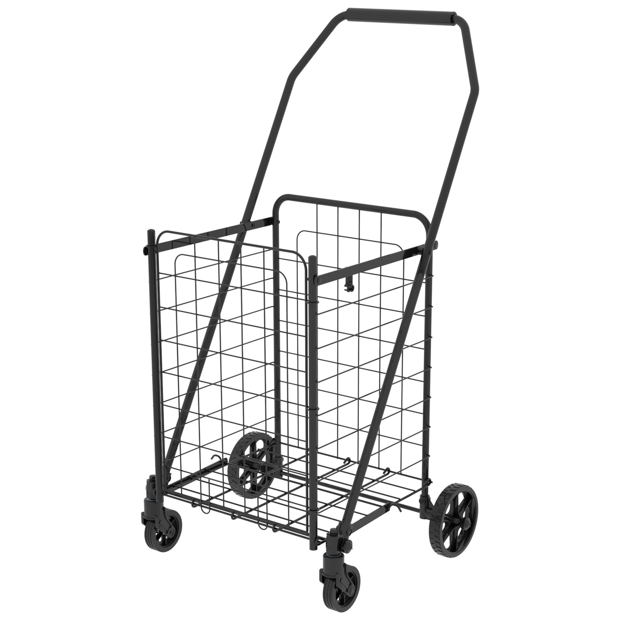 Alt View 9. Glintex - Shopping Cart with open door, Foldable Utility Shopping Carts with 360° Rolling Swivel Wheels for Groceries Laundry - Antique Black.