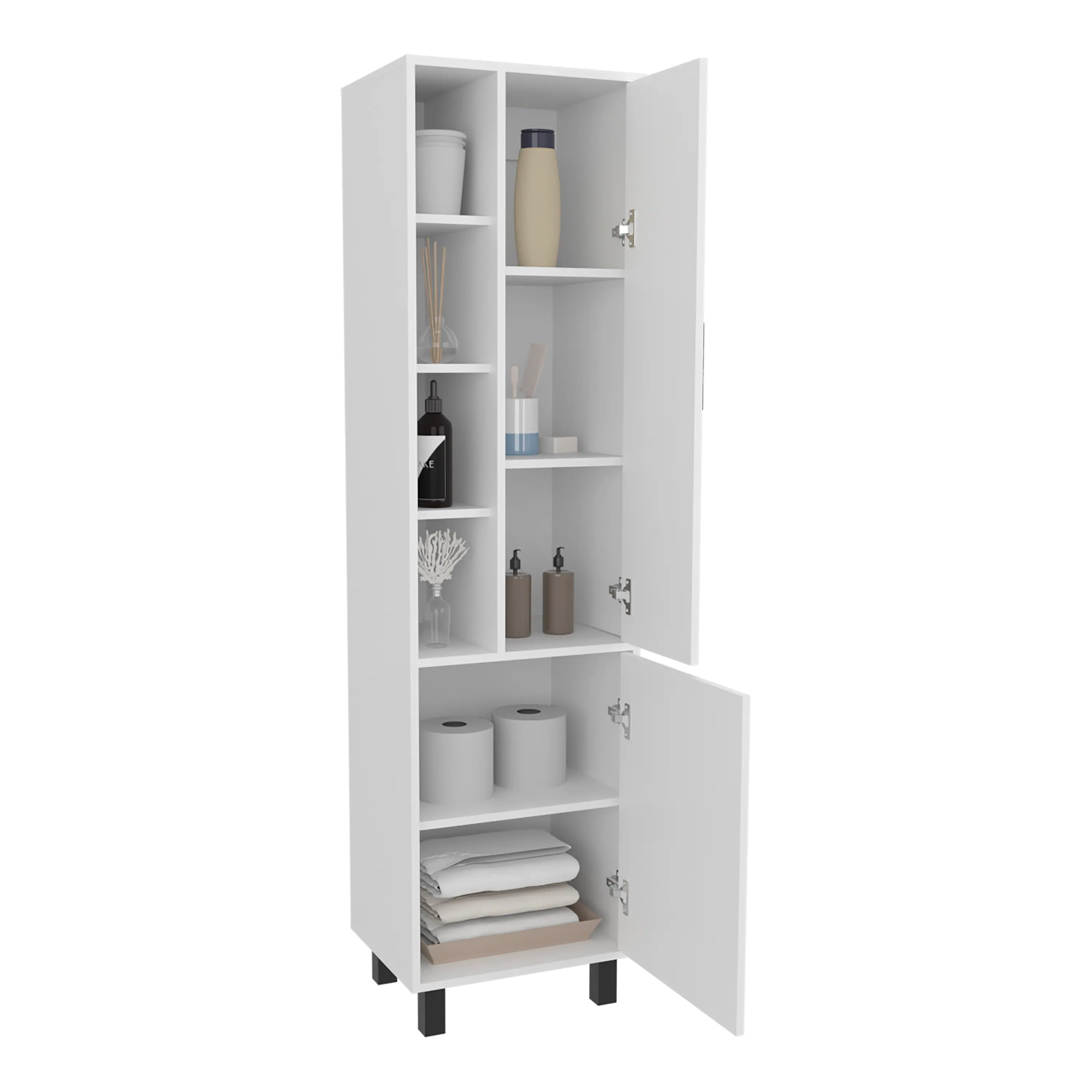 Left. TinyHomie - Pinal Linen Cabinet with Open Storage and 2 Doors White - White.