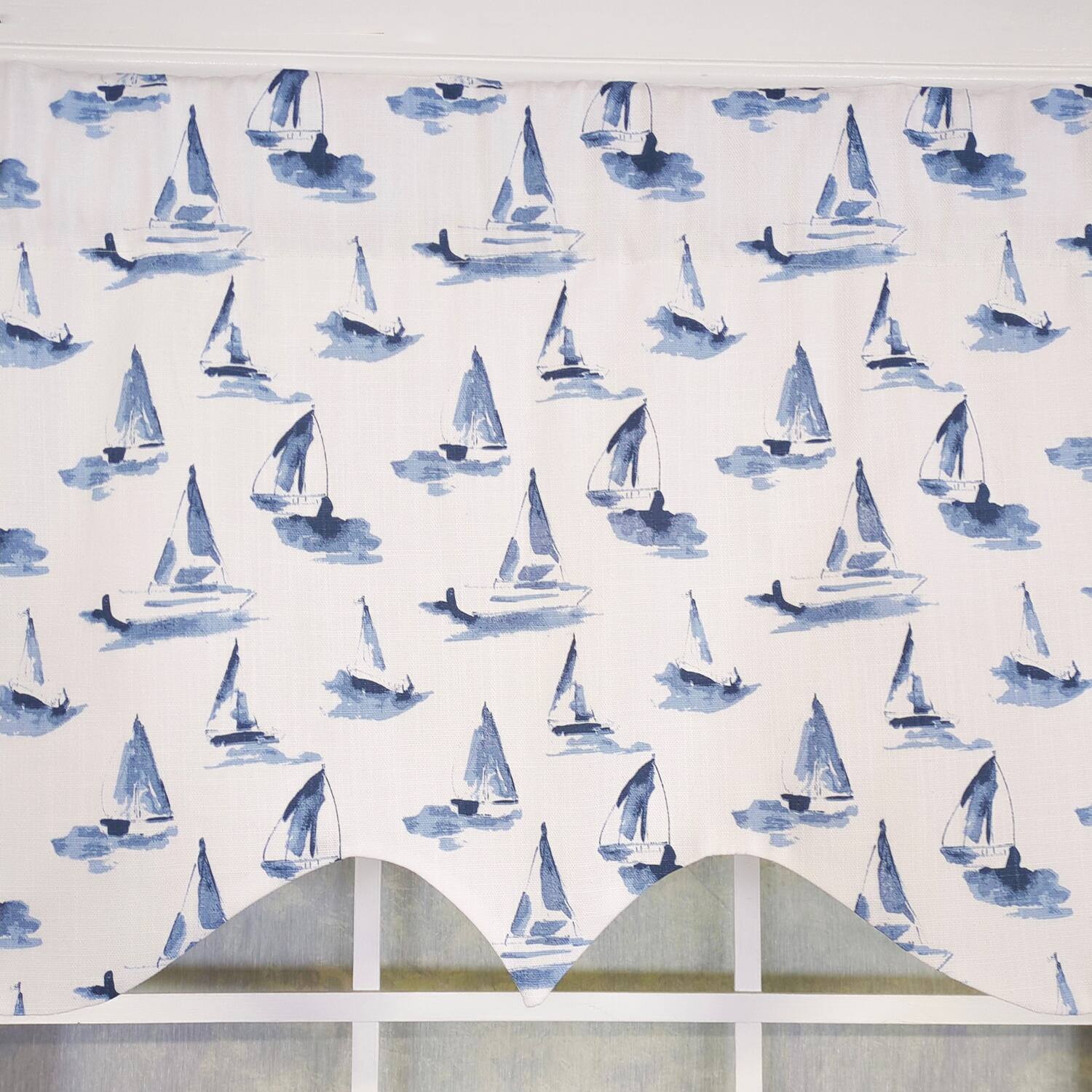 Left. RLF Home - RLF Home 100% Cotton Sailboats Regal With Ivory Lining Rod Pocket Window Valance 50" x 17" Blue - Blue.