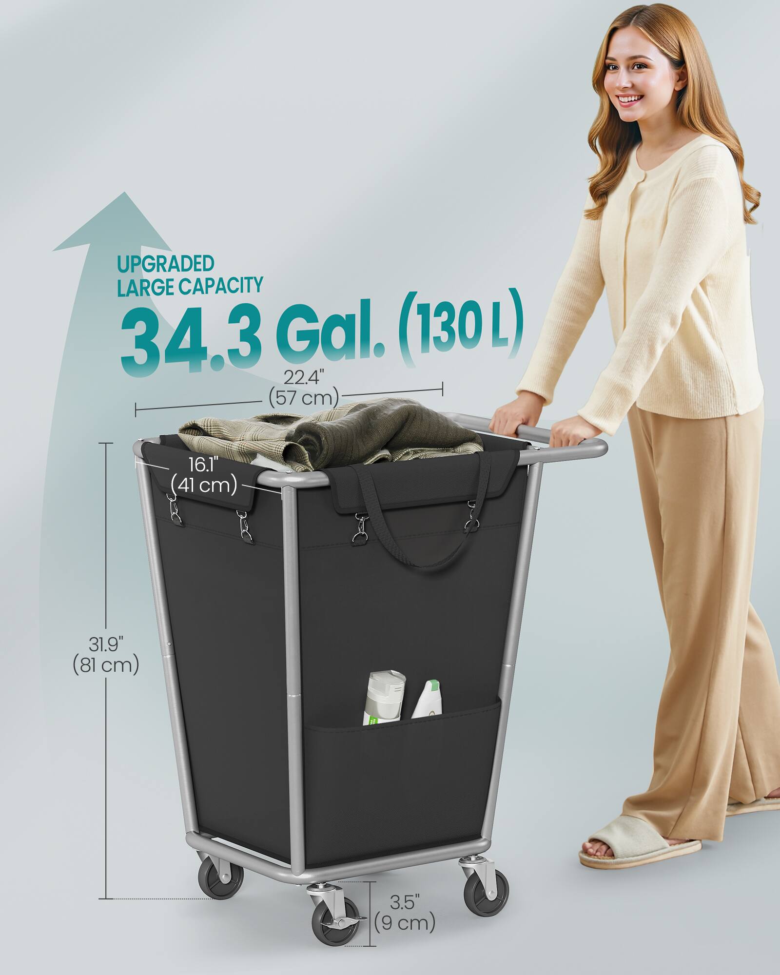 UPGRADED LARGE CAPACITY  
34.3 Gal. (130 L)  
22.4" (57 cm)  
16.1" (41 cm)  
31.9" (81 cm)  
3.5" (9 cm)