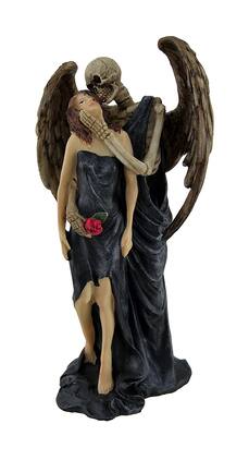 Zeckos - Kiss of Death Gothic Skeleton Angel Statue - Black