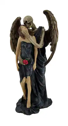 Front. Zeckos - Kiss of Death Gothic Skeleton Angel Statue - Black.