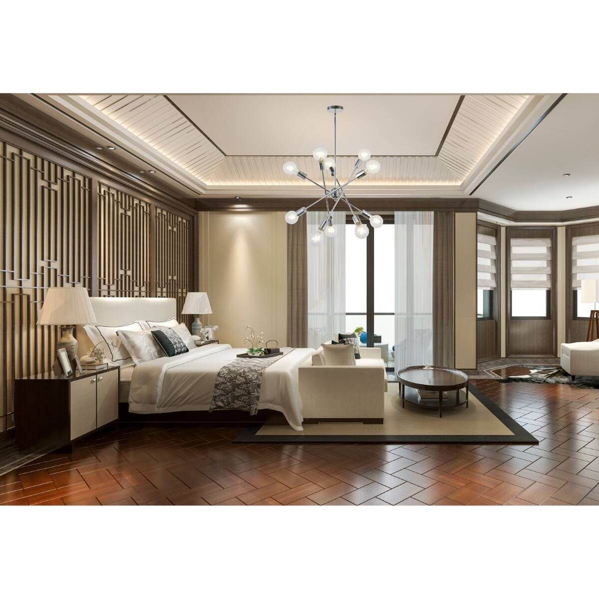 Left. Loheer - Loheer 10 Light Sputnik Chandelier Chrome Pendant Light with Adjustable Arms.