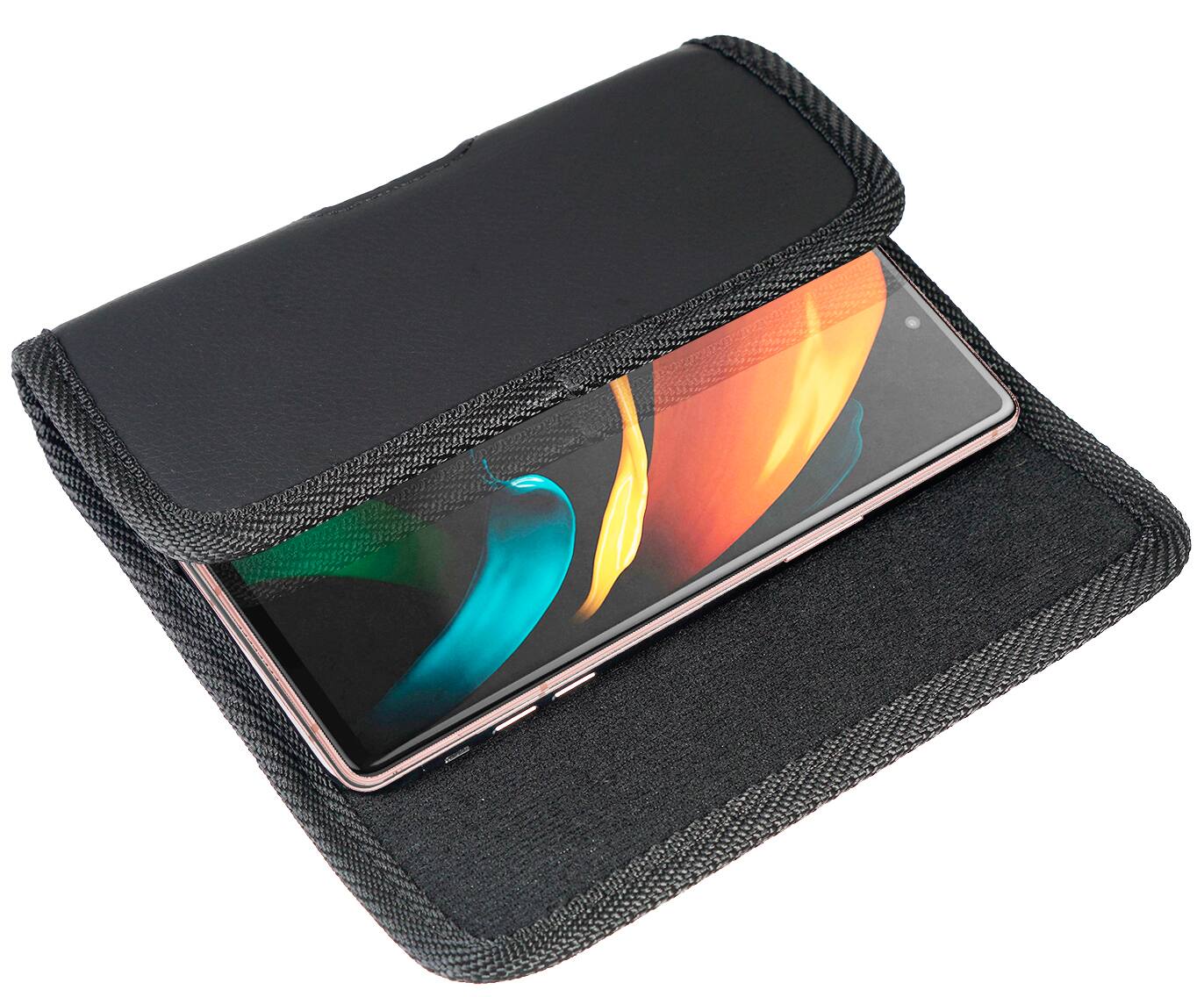 Alt View 5. Nakedcellphone - Vegan Leather Pouch with Metal Clip and Belt Harness for Nokia C300/C110, Moto Thinkphone, Edge, G Power, G Play - Black.