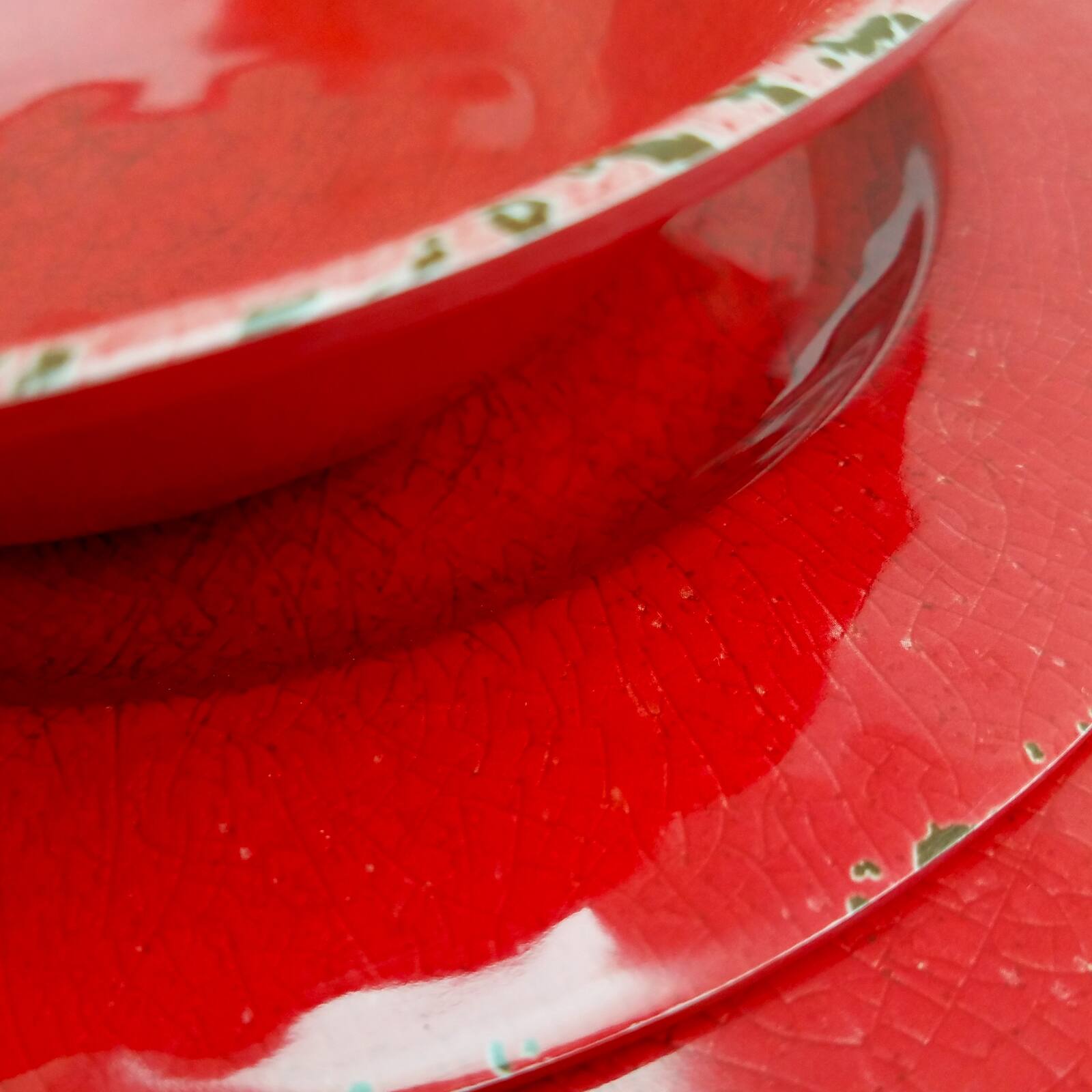 Alt View 3. Gibson - Studio California Mauna 12 Piece Melamine Dinnerware Set in Red Crackle Look Decal - Red.