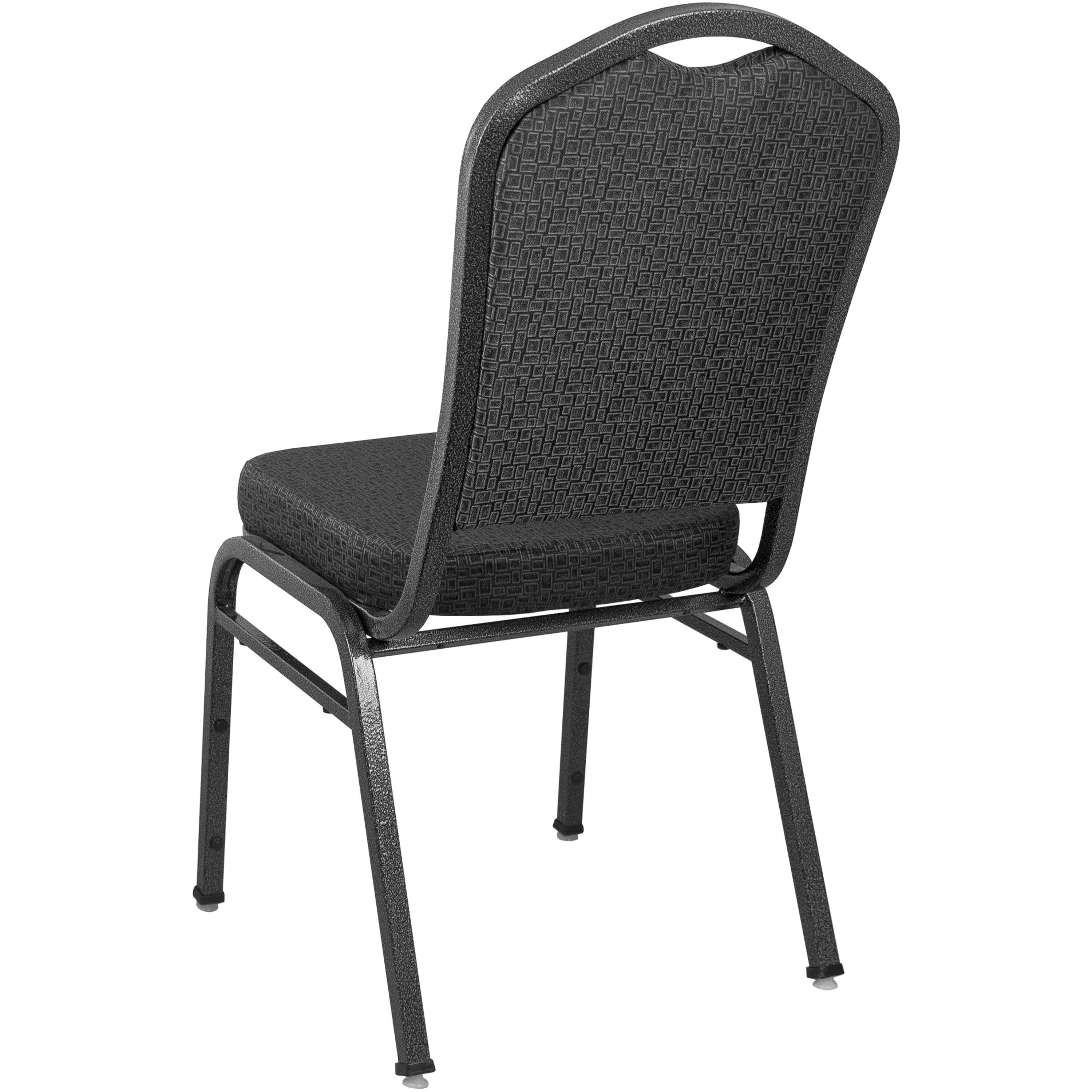 Alt View 1. Emma + Oliver - Premium Crown Back Banquet Chair - Black Patterned Fabric/Silver Vein Frame.