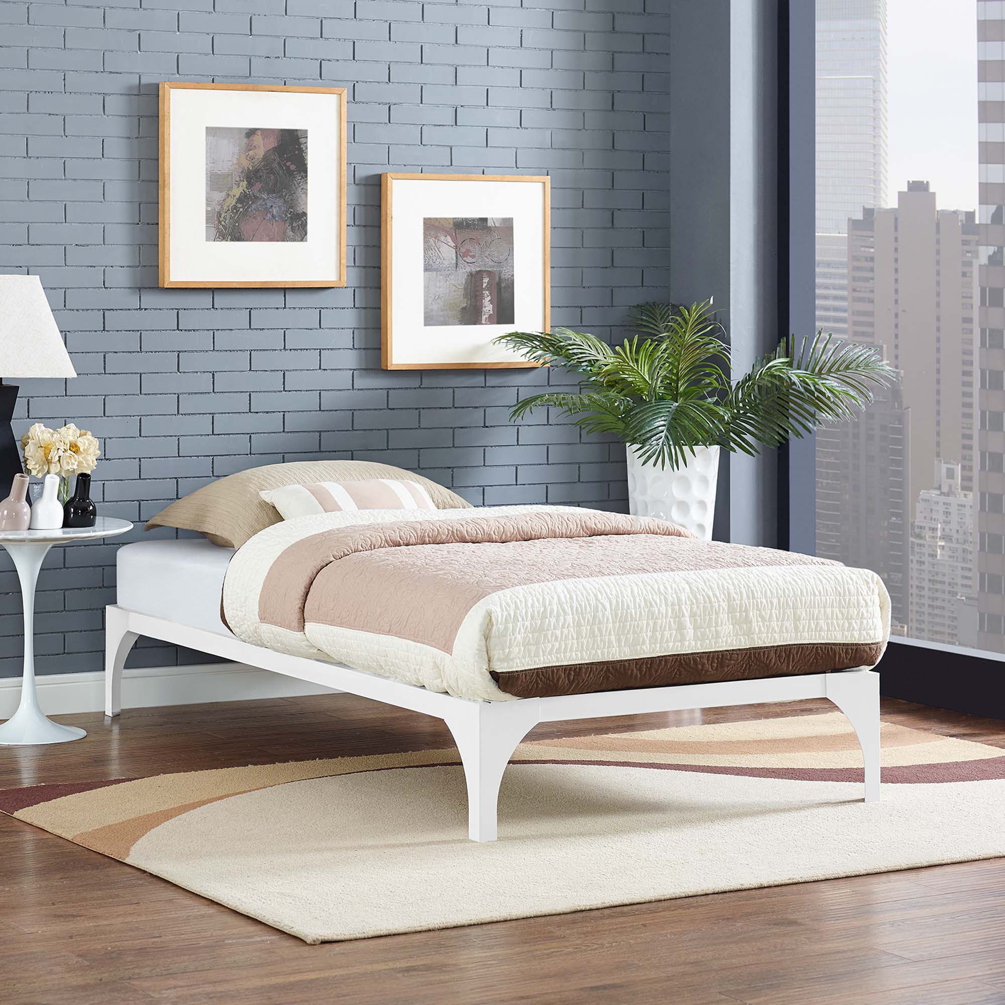 Alt View 2. Modway - Amelia Upholstered Fabric Twin Bed - White.