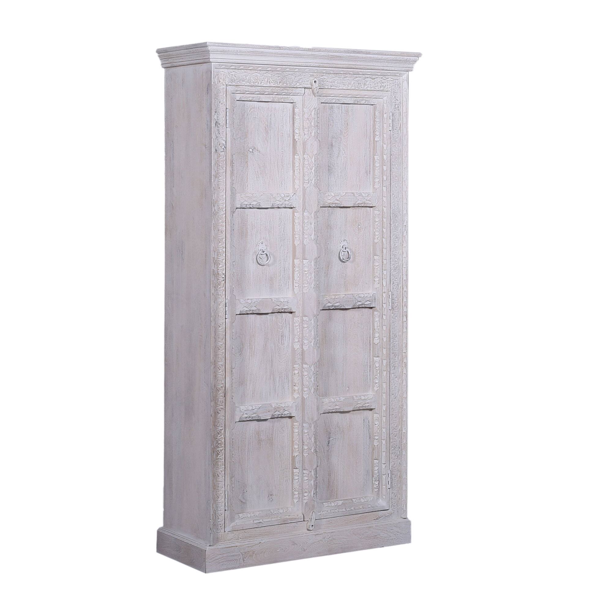 Front. Maven Lane - Maven Lane Mahala Handmade Heritage Wooden Cabinet in White Distressed Finish - White.