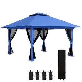 Outsunny - 13' x 13' Pop Up Gazebo with Netting, UPF 50+ Instant Canopy Tent Shelter with Water/Sand Bags, Wheeled Carry Bag - Blue