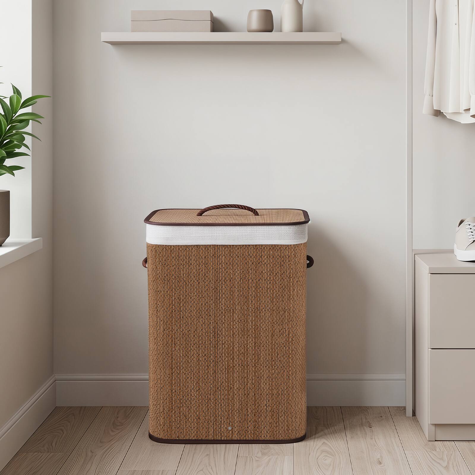 Alt View 3. Costway - Costway 19 Gal Capacity Clothes Hamper Bamboo Laundry Hamper with Removable Liner - Brown.