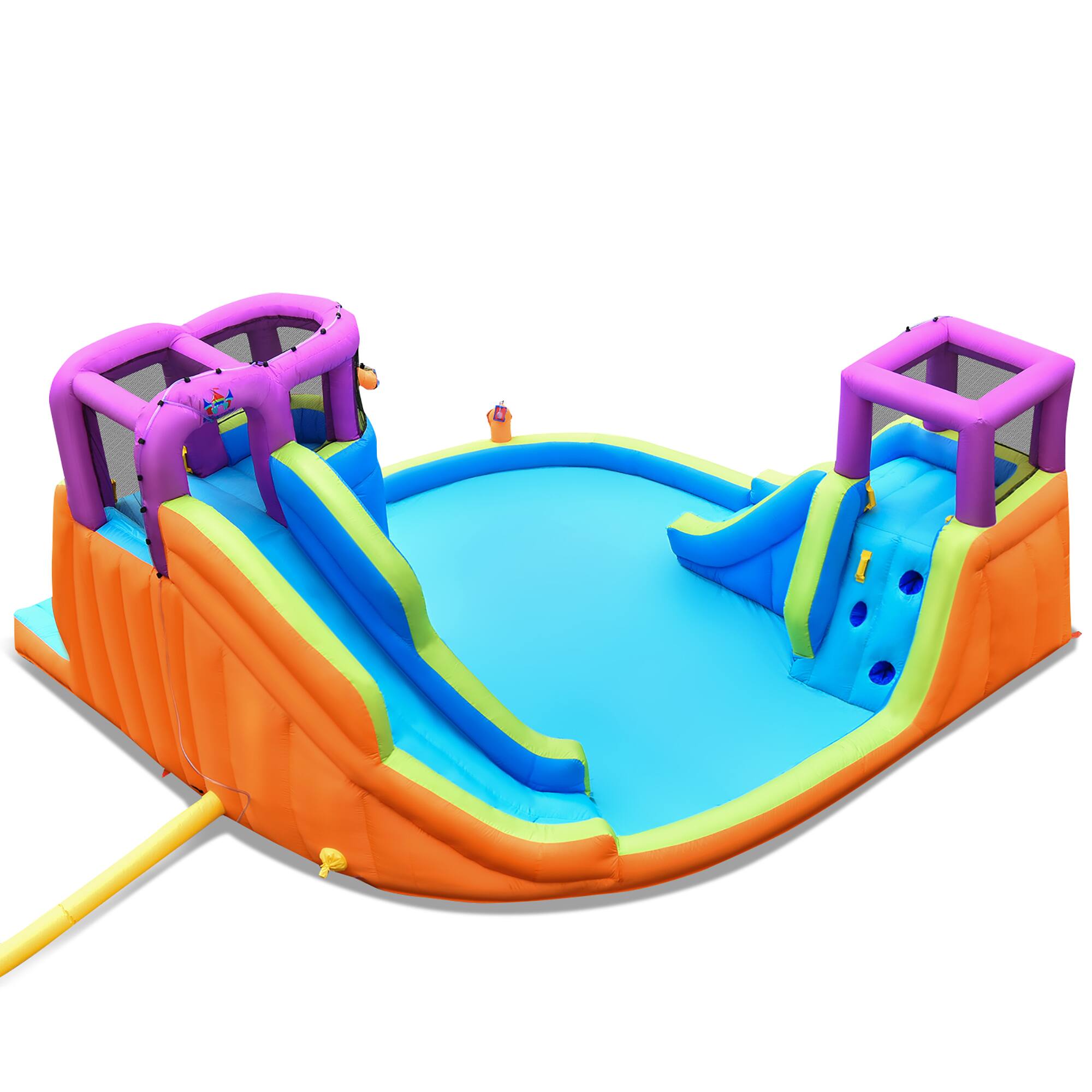 Angle. Costway - 6 in 1 Inflatable Dual Slide Water Park Climbing Bouncer Without Blower - Multicolor.