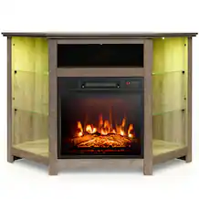 Front. Costway - Costway Fireplace TV Stand with Led Lights & 18" Electric Fireplace for Tvs up to 50" - Gray.