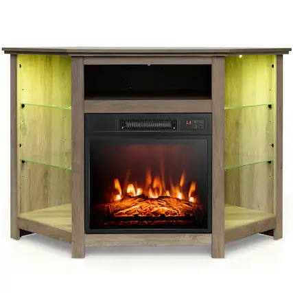 Front. Costway - Costway Fireplace TV Stand with Led Lights & 18" Electric Fireplace for Tvs up to 50" - Gray.