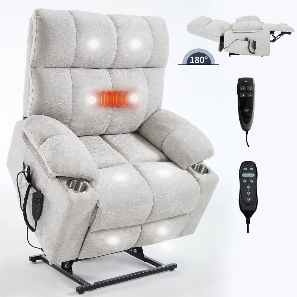 Back. Ropilly - Ropilly Beige Dual Motor Power Lift Recliner, Oversized Lift Chair 350 LBS Capacity with Massage and Lumbar Heating - Beige.