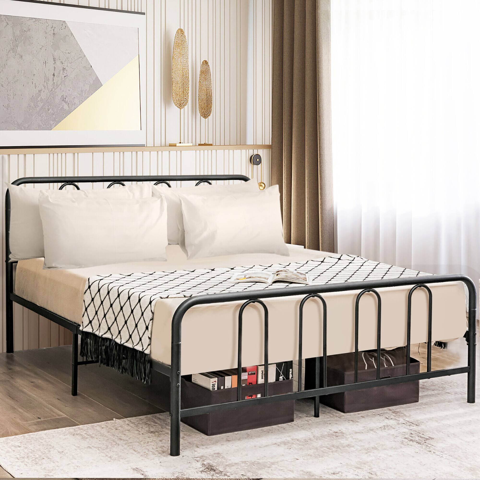 Back. Costway - Costway Stylish Full Size Metal Bed Frame Platform Bed Base w/ Headboard & Footboard - Black.