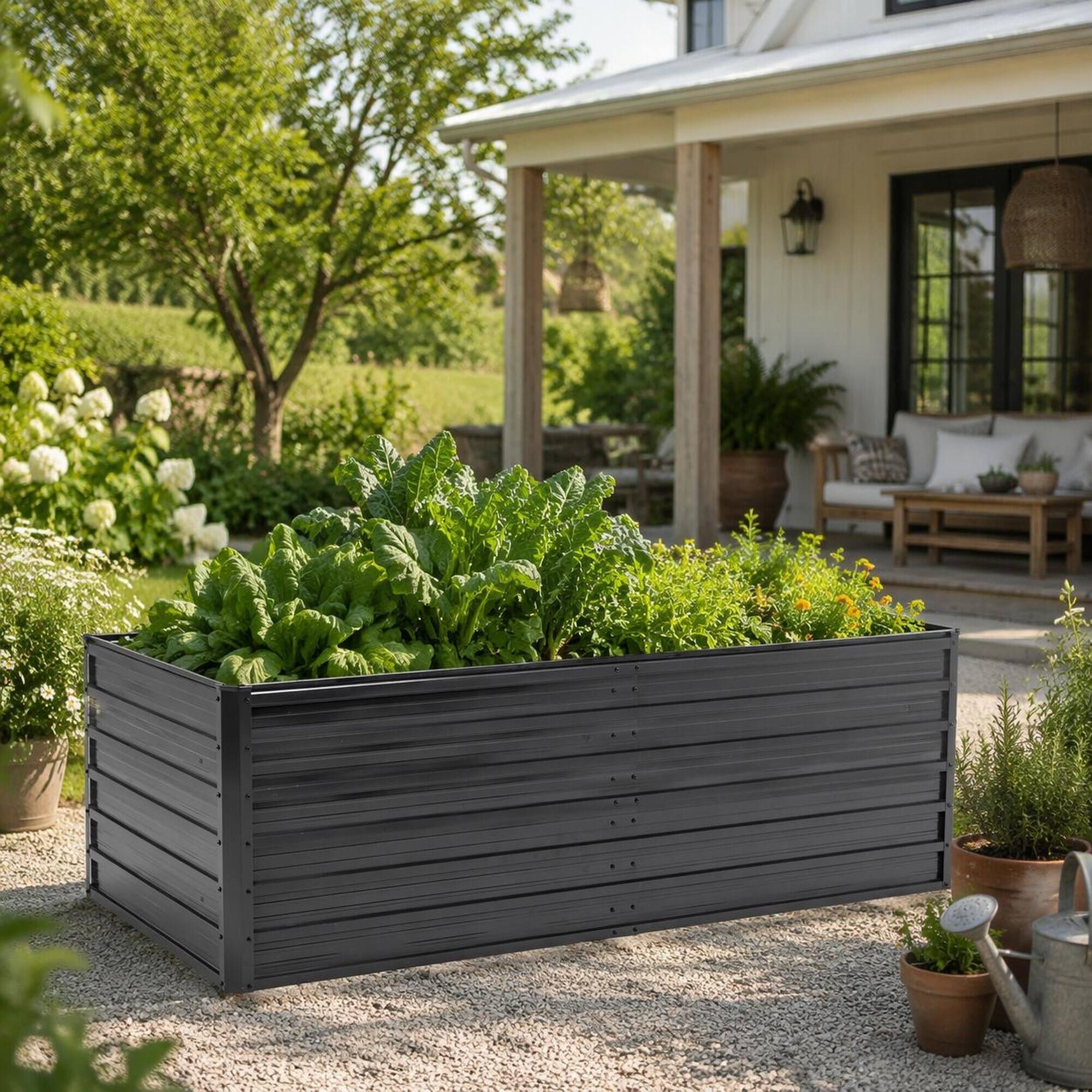Left. RYHNUYNE - 6x3x2 FT Metal Raised Garden Bed – Reinforced Galvanized Rustproof Colored Steel Planter Box for Vegetables - Black.