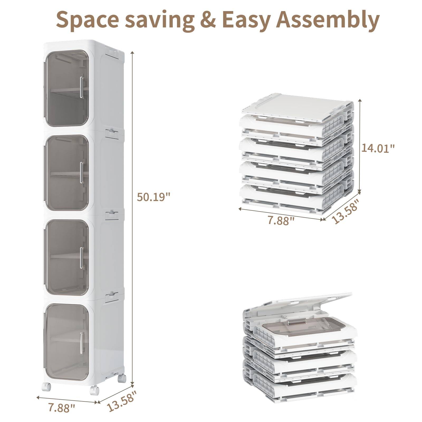 Space saving & Easy Assembly

- Height: 50.19"
- Width: 13.58"
- Depth: 7.88"
- Folded Height: 14.01"
- Folded Width: 13.58"
- Folded Depth: 7.88"