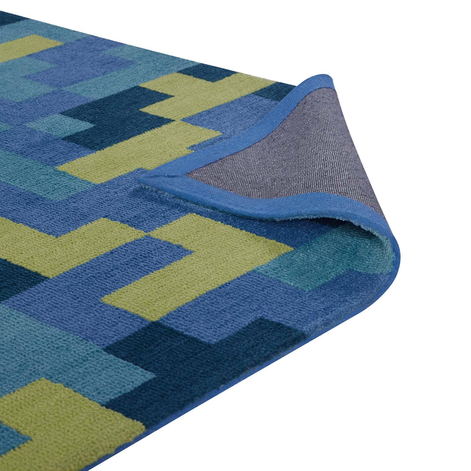 Alt View 2. Modway - Andela Interlocking Block Mosaic Area Rug - Multicolored Blue and Light Olive Green.
