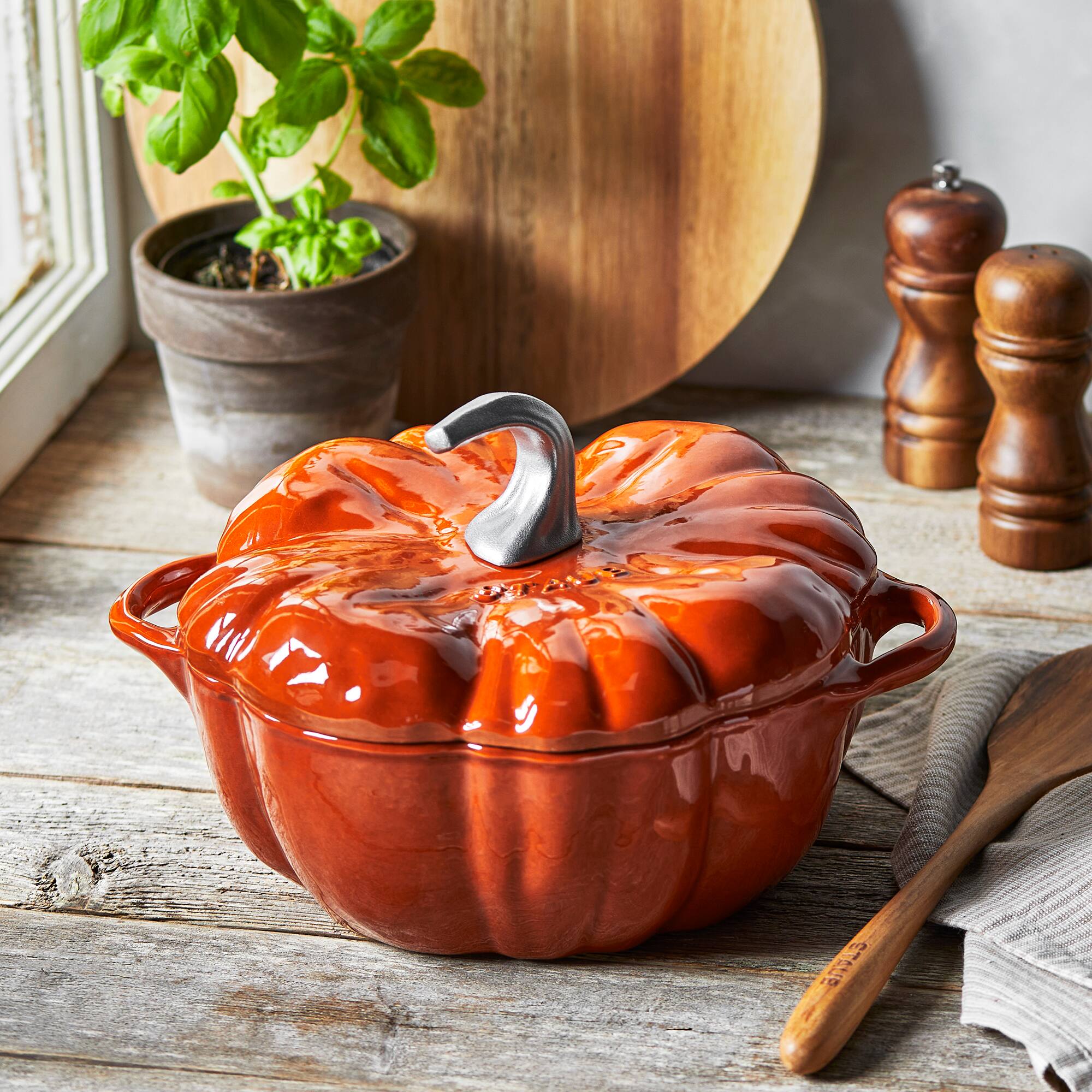 Staub Cast Iron 3.5 qt Pumpkin Cocotte with Stainless Steel Knob