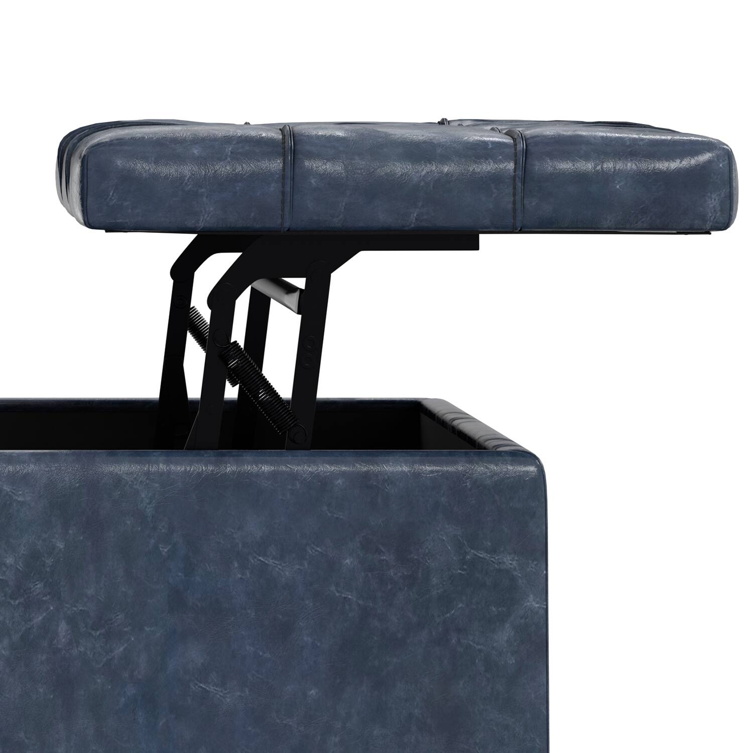 Alt View 9. Simpli Home - Harrison 40 inch Wide Large Square Coffee Table Storage Ottoman in Denim Blue Vegan Leather - Denim Blue.