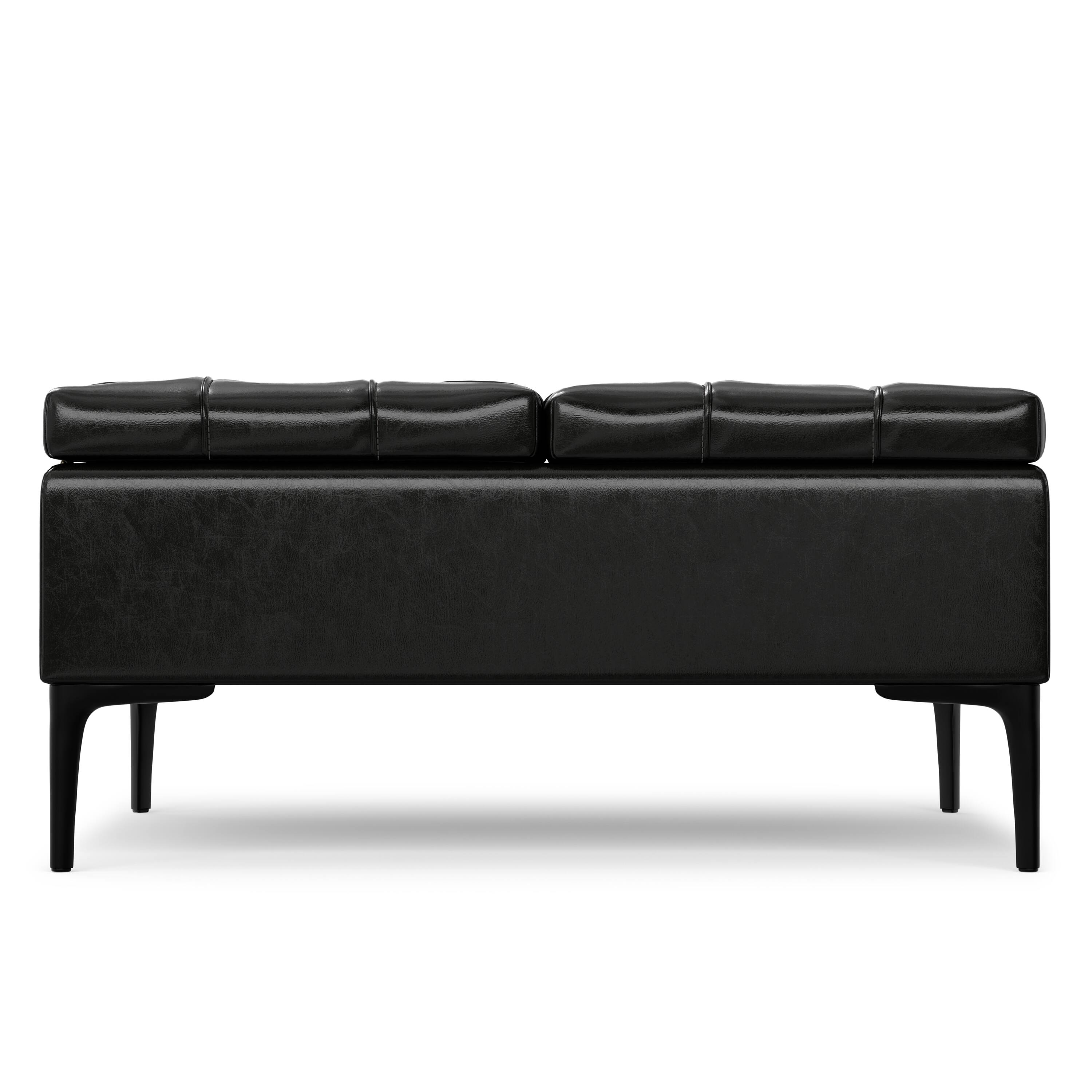 Alt View 3. Simpli Home - Laura 36 inch Transitional Square Mid Century Lift Top Storage Ottoman in Midnight Black Vegan Faux Leather, Assembled - Midnight Black.