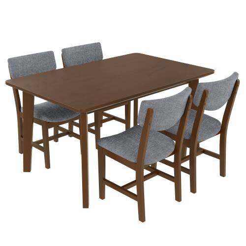 Alt View 7. LUCKY ONE - 5-Piece Farmhouse Dining Set with 47.24" Rectangular Dining Table and 4 Chairs - Walnut.