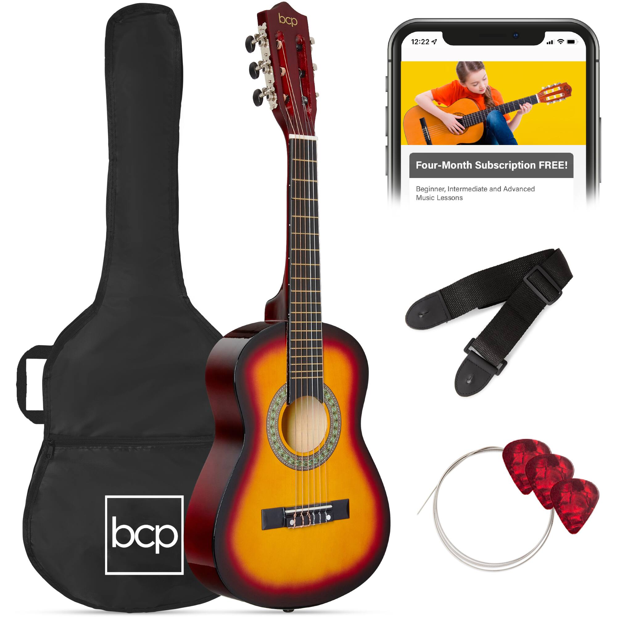 Best Choice Products - 30in Kids Acoustic Guitar Beginner Starter Kit w/ Strap, Case, Strings - Sunburst