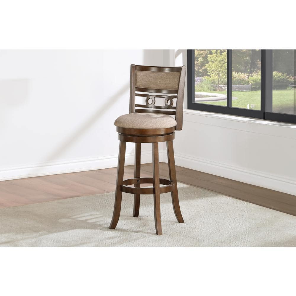 New Classic Furniture - Gia 29" Solid Wood Swivel Bar Stool with Fabric Seat - Cherry